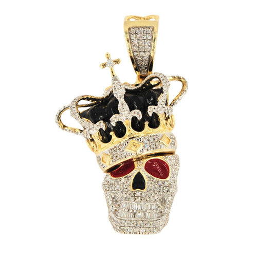 10K Yellow Gold Skull King With Enamel Detailing - Johnny Dang & Co