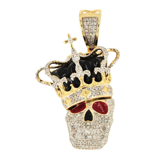 10K Yellow Gold Skull King With Enamel Detailing - Johnny Dang & Co