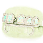 6 Top and 6 Bottom Opal & Diamond Prong Setting with Extended Diamond Bar Grillz - Johnny Dang & Co