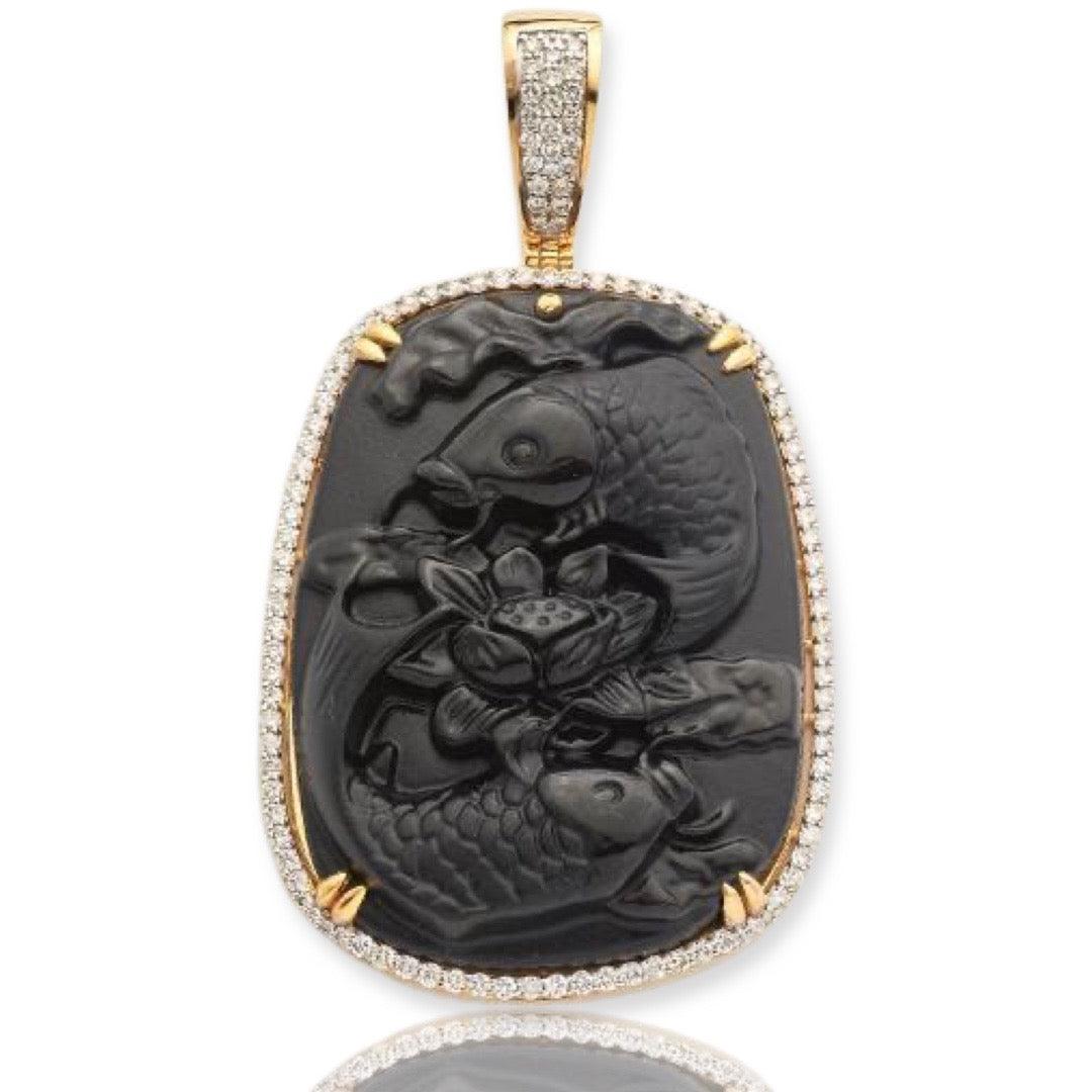 10KY 1.60CTW DIAMOND OBSIDIAN CARVED PENDANT - Johnny Dang & Co