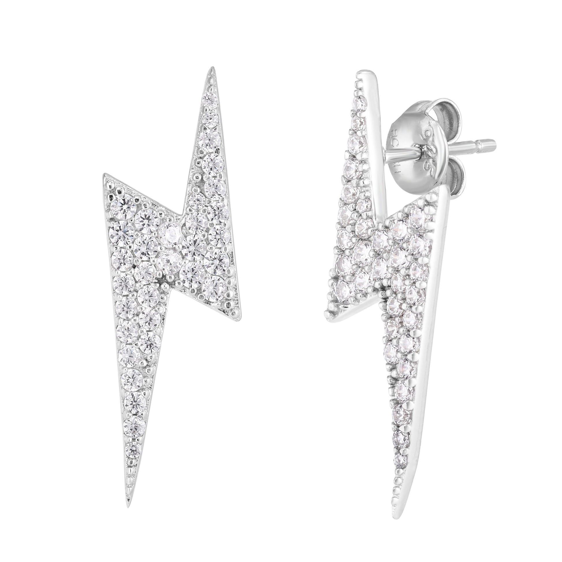 Silver CZ Lightning Bolt Studs - Johnny Dang & Co