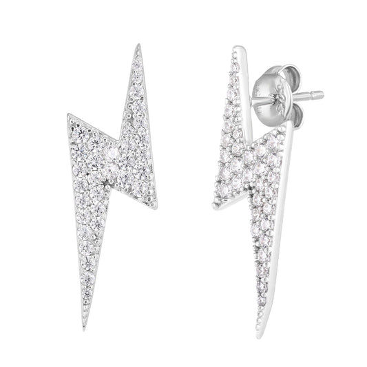 Silver CZ Lightning Bolt Studs - Johnny Dang & Co