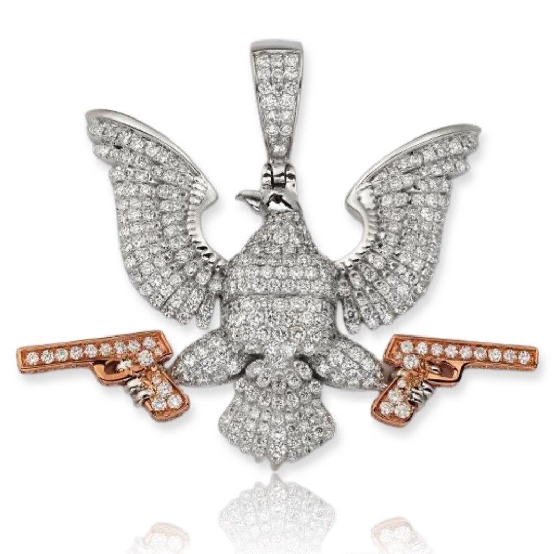 14KW+R 4.25CTW DIAMOND 'EAGLE WITH GUNS' PENDANT - Johnny Dang & Co