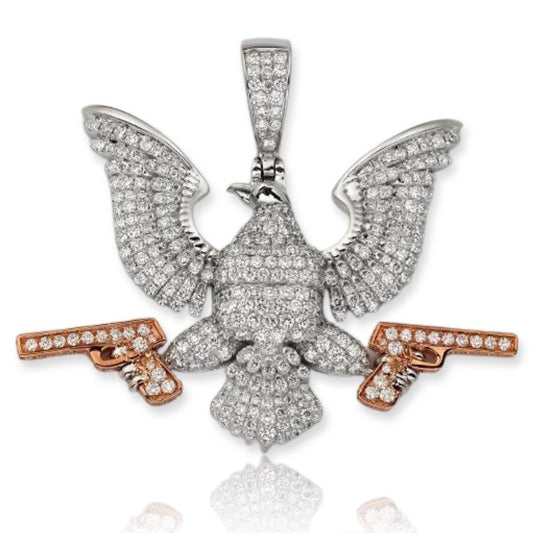 14KW+R 4.25CTW DIAMOND 'EAGLE WITH GUNS' PENDANT - Johnny Dang & Co