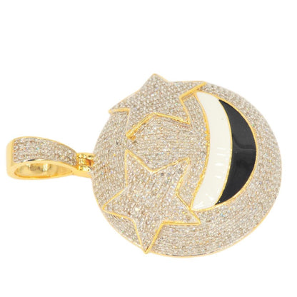 10k Yellow Gold Diamond Rock Star Emoji Pendant - Johnny Dang & Co