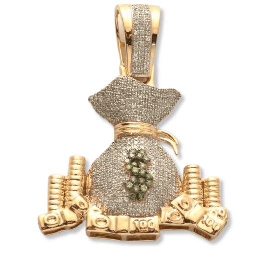 14KY 0.80CTW DIAMOND MONEY BAG WITH COINS PENDANT - Johnny Dang & Co