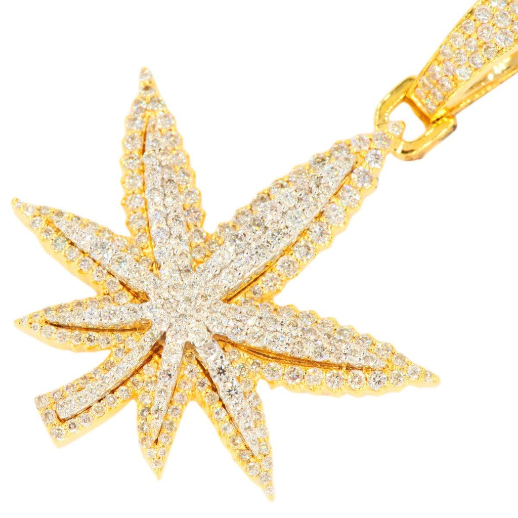 14KY+W 1.35CTW DIAMOND HERBAL HEMP MEDICINE LEAF 3D - Johnny Dang & Co