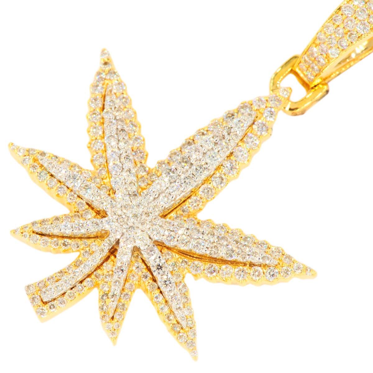 14KY+W 1.35CTW DIAMOND HERBAL HEMP MEDICINE LEAF 3D - Johnny Dang & Co