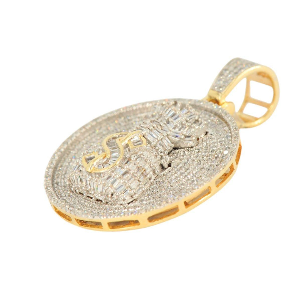 10k Yellow Gold Baguette and Round Diamond Money Bag Medallion - Johnny Dang & Co
