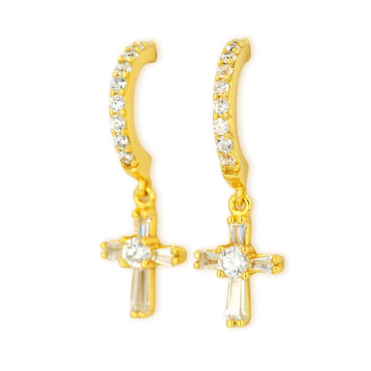 SILVER AND CZ CROSS EARRINGS - Johnny Dang & Co