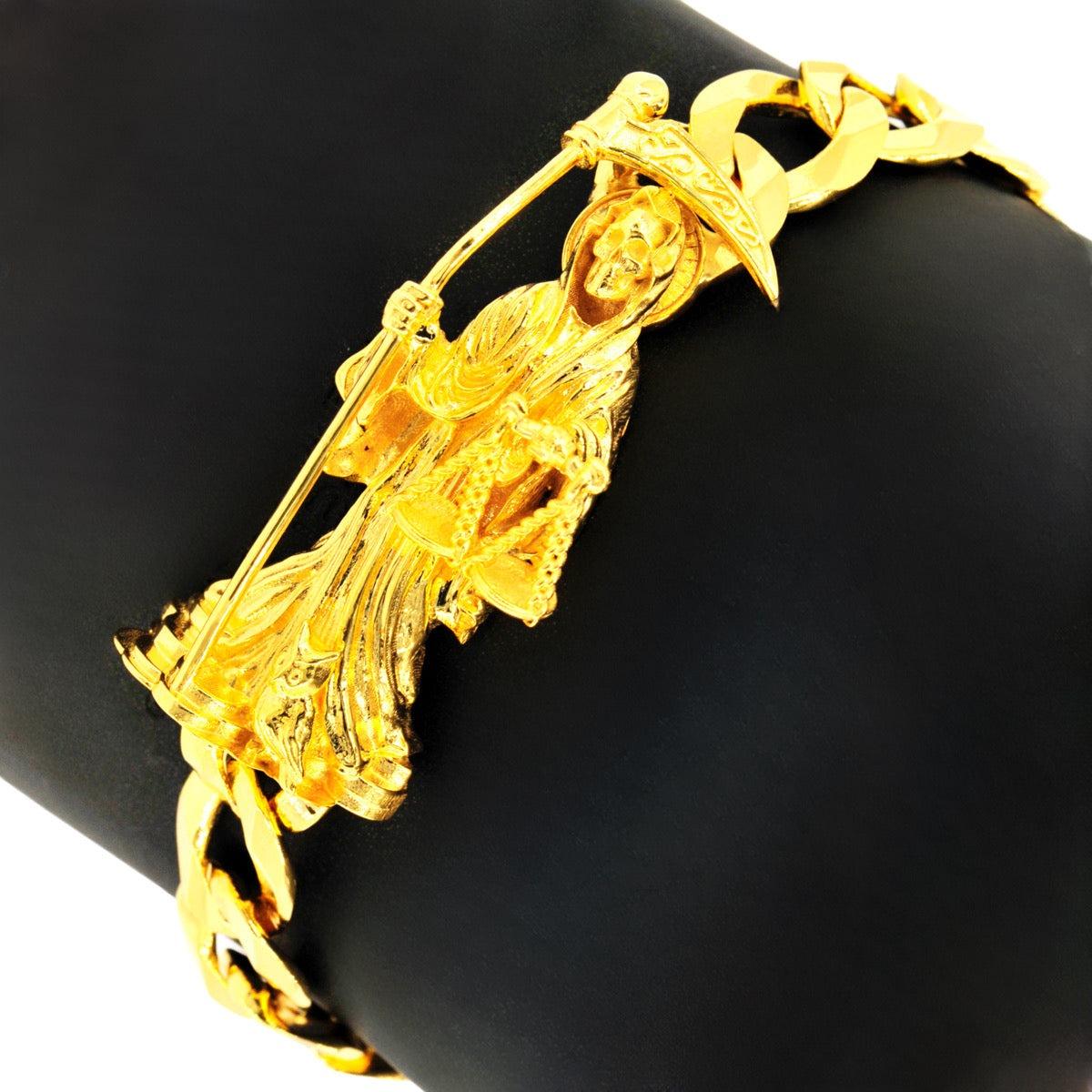 14k Yellow Gold Custom JD&Co Exclusive Grim Reaper Santa Muerte Link Bracelet. - Johnny Dang & Co