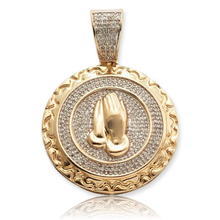 10KY 0.75CTW DIAMOND PRAYING HANDS MEDALLION WITH