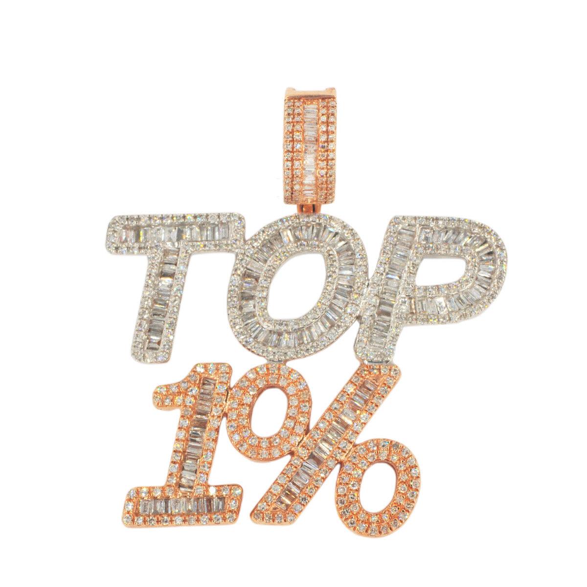 10k White and Rose Gold Round and Baguette Diamond 1.50ctw Top 1% Pendant - Johnny Dang & Co