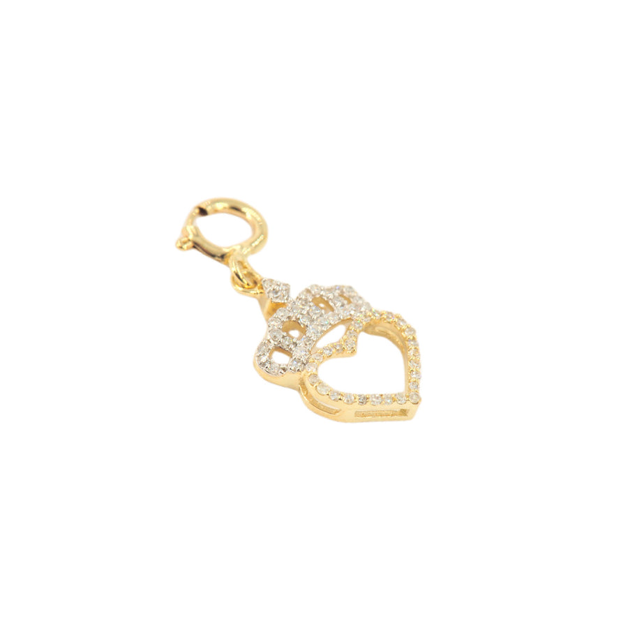 10k Yellow Gold and Diamond 'Heart With Crown' Charm - 10067