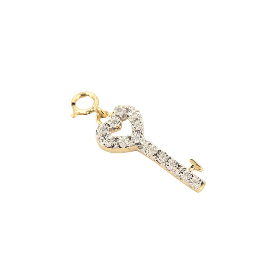 10k Yellow Gold and Diamond 'Heart Key' Charm - 10061