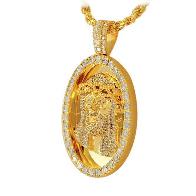 JDP16419 - DIAMOND JESUS MEDAL PENDANT - Johnny Dang & Co