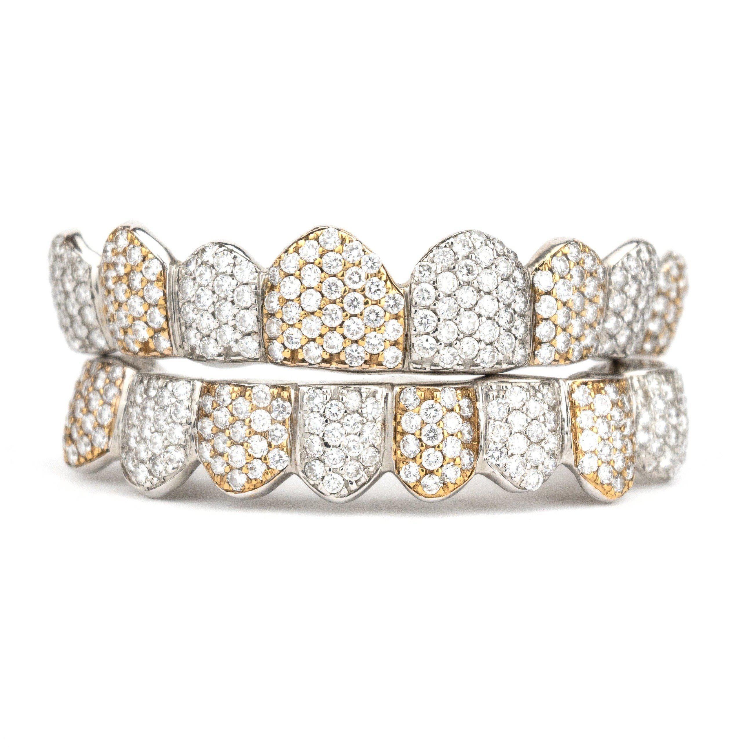 10K SI Two Tone Honeycomb Diamond Grillz - Johnny Dang & Co